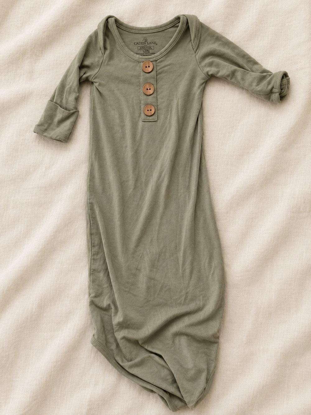 Caden Lane Olive Knit Baby Gown with Wooden Buttons